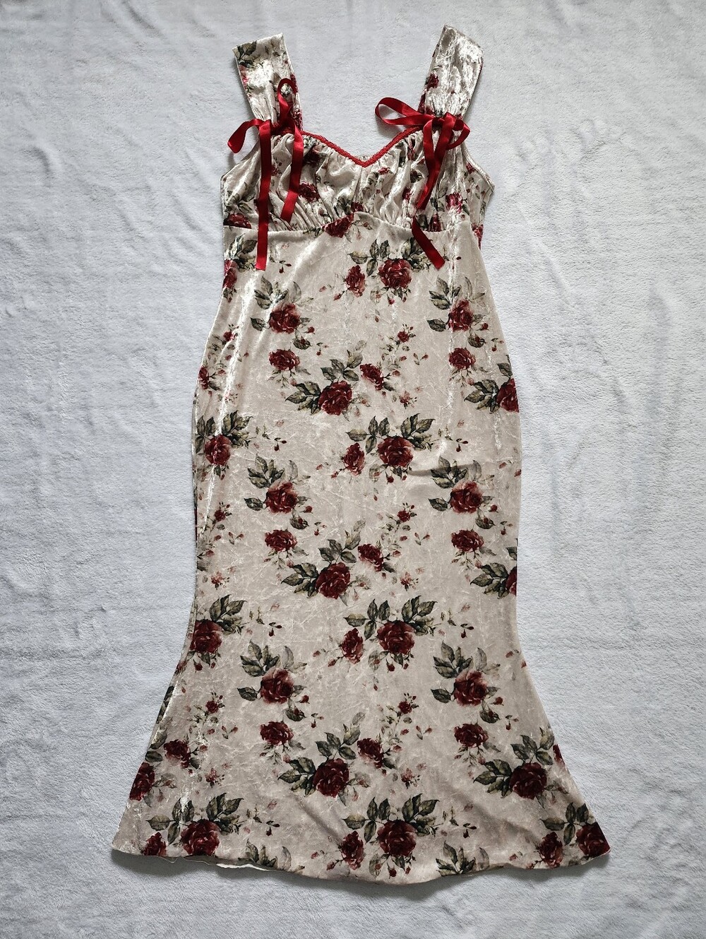 Vintage Like  Romantic Coquette Whimsical  Floral Velvet Maxi Dress ‎ Small - Picture 5 of 11